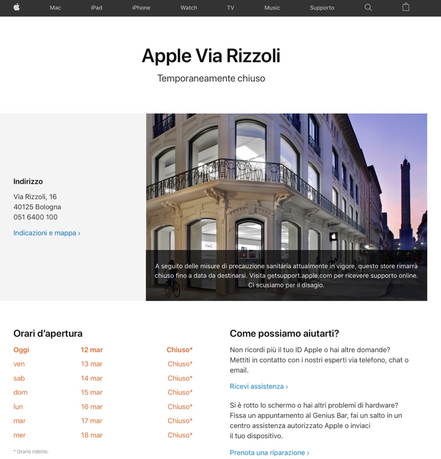 Apple chiude tutti gli Apple Store in Italia per coronavirus