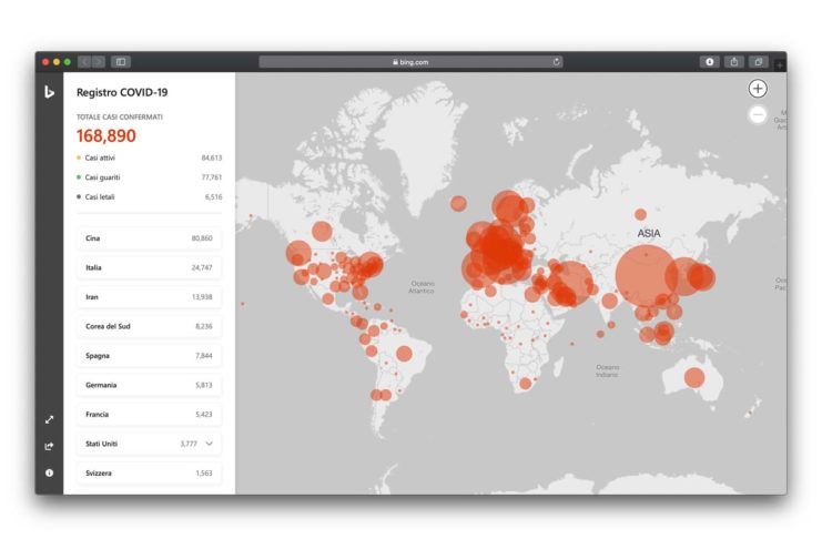Il team di Microsoft Bing ha lanciato un portale di tracciamento per la COVID-19