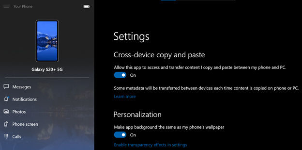 L’app Your Phone di Windows 10 consentirà di copiare e incollare sui dispositivi Samsung