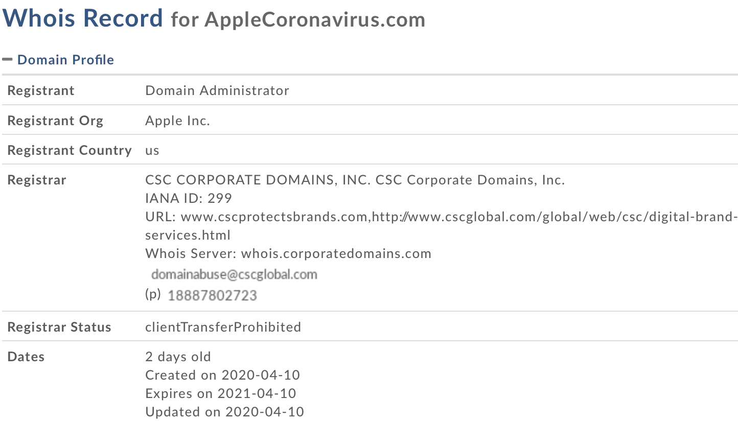 Apple ha registrato il dominio AppleCoronavirus.com