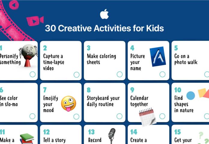 Apple suggerisce varie attività didattiche che i bambini più piccoli possono svolgere a casa