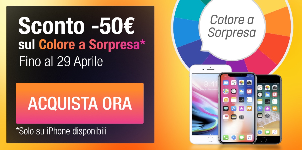 Sconto -50€ su iPhone con il Colore a Sorpresa. Su TrenDevice solo fino al 29/4
