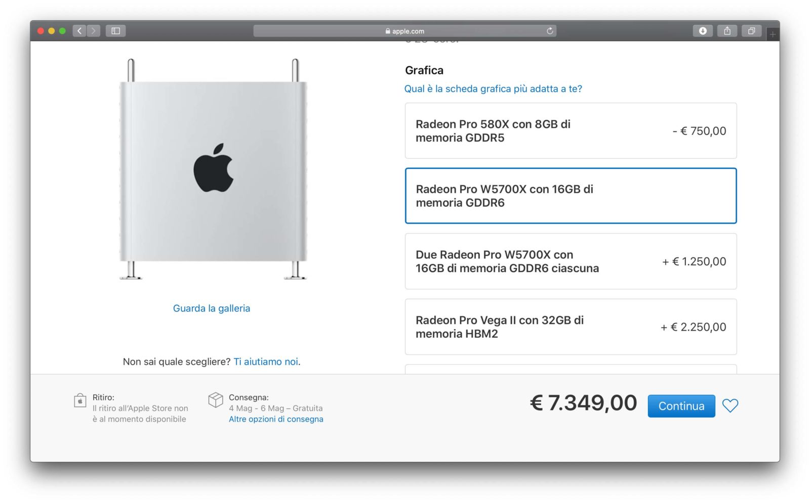 Ora con il Mac Pro si può ordinare la Radeon Pro W5700X