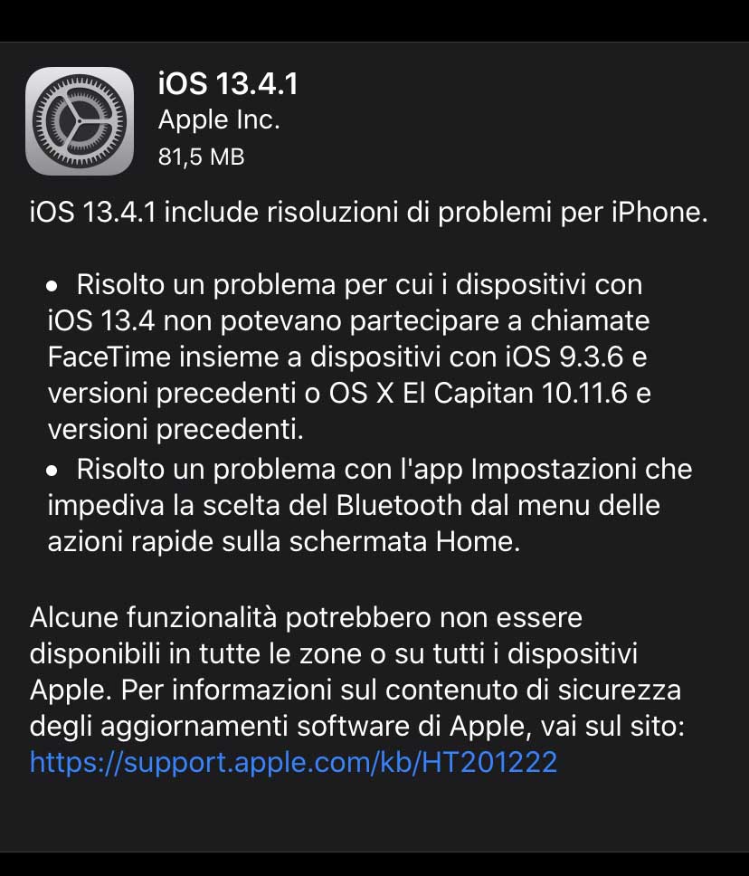 Disponibile aggiornamento a iOS e iPadOS 13.4.1