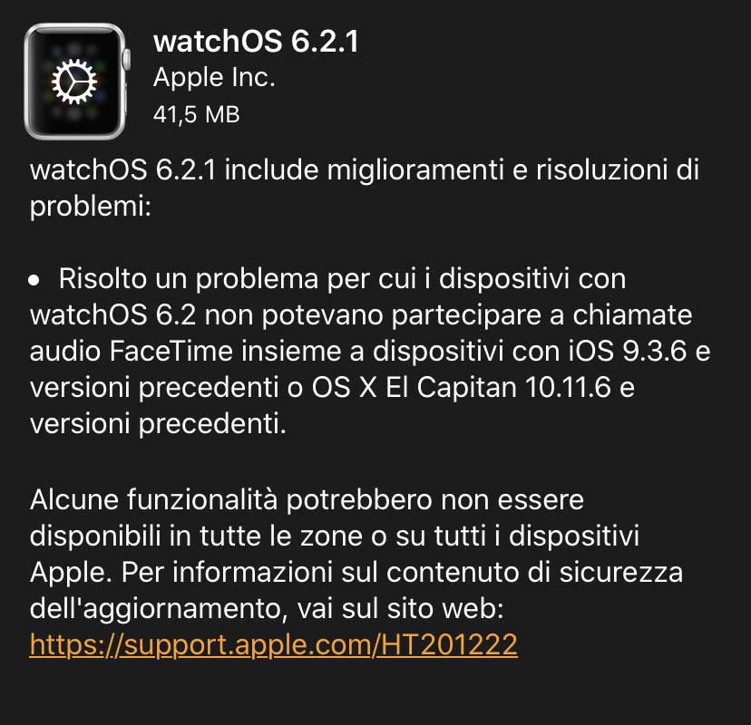 Apple ha rilasciato watchOS 6.2.1: risolto un bug con l’audio FaceTime