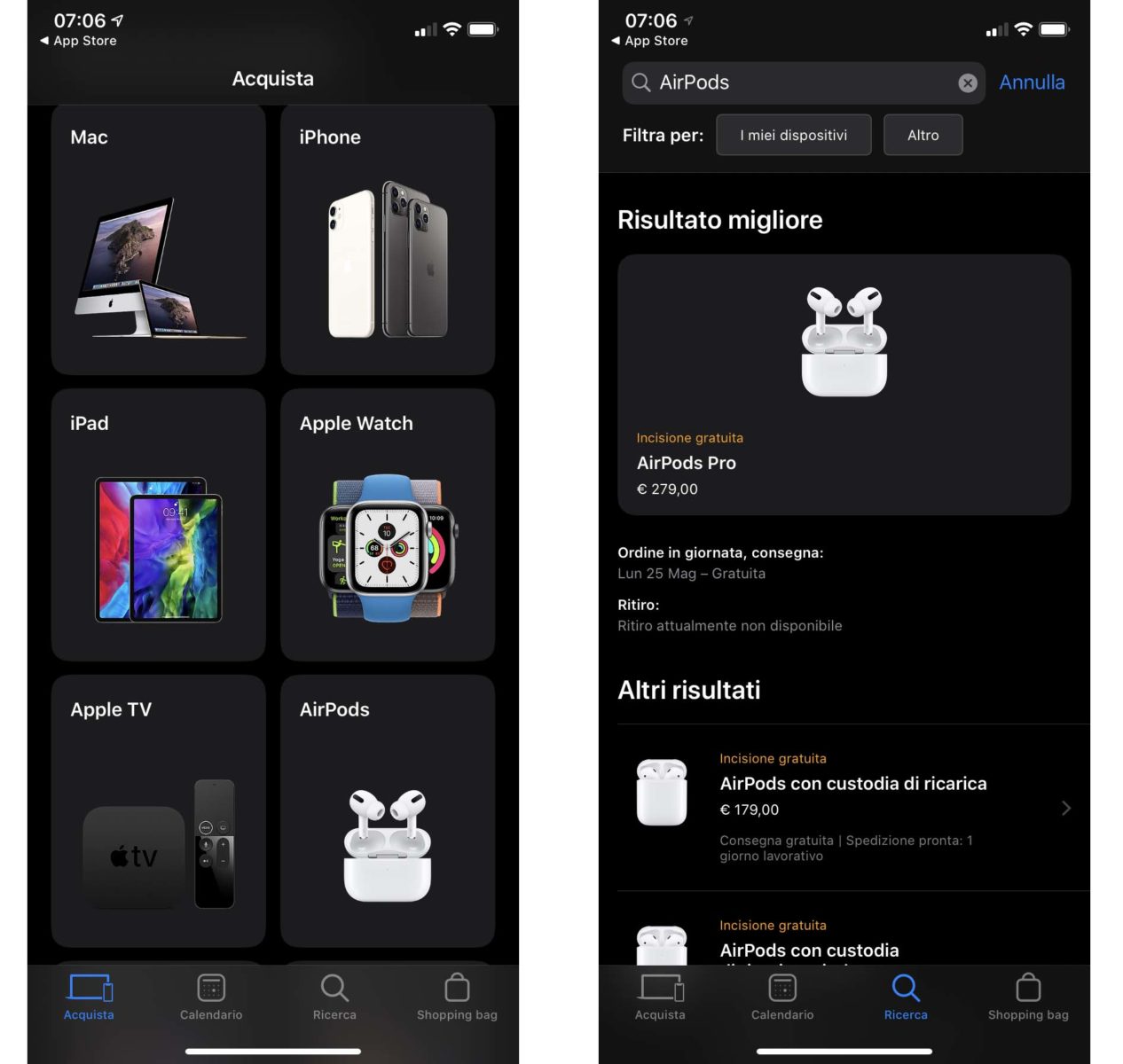 L’app Apple Store ora supporta la modalità Dark