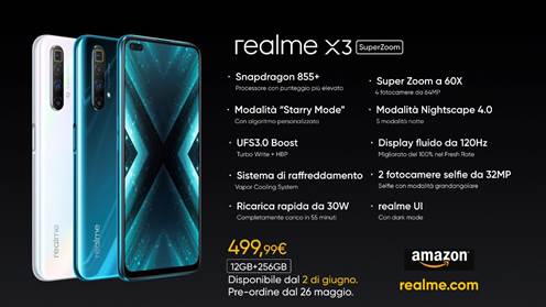 realme X3 SuperZoom arriva in Italia, si preordina da oggi a 499 euro realme X3 SuperZoom arriva in Italia, si preordina da oggi a 499 euro