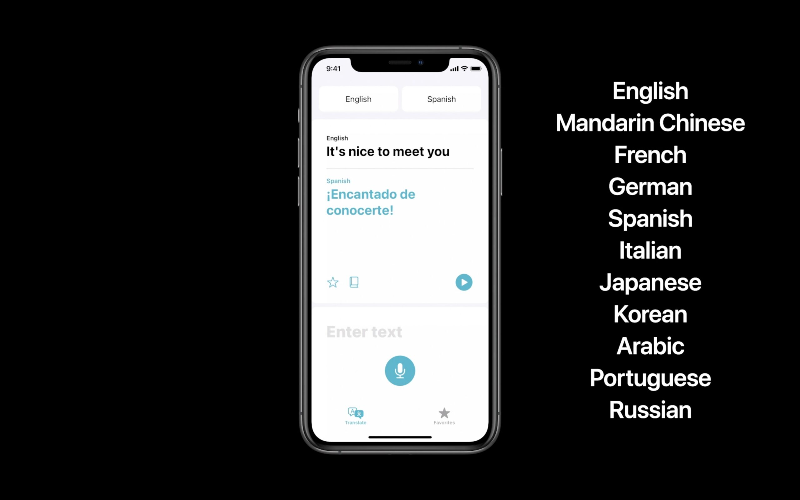 L'applicazione Traduttore in azione in iOS 14 (schermata dal Keynote)