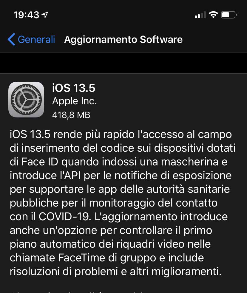 Disponibile aggiornamento a iOS e iPadOS 13.5: pronto il sistema di tracciamento dei contatti COVID-19