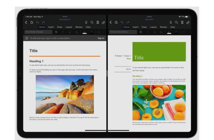 Word e PowerPoint per iPad ora consentono di aprire due documenti affiancati