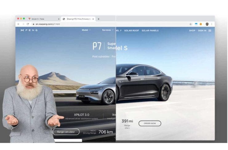 La cinese Xpeng copia non solo le auto di Tesla ma anche il suo sito web di sana pianta