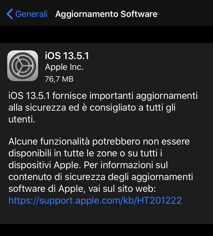 Apple ha rilasciato OS 13.5.1 e iPadOS 13.5.1