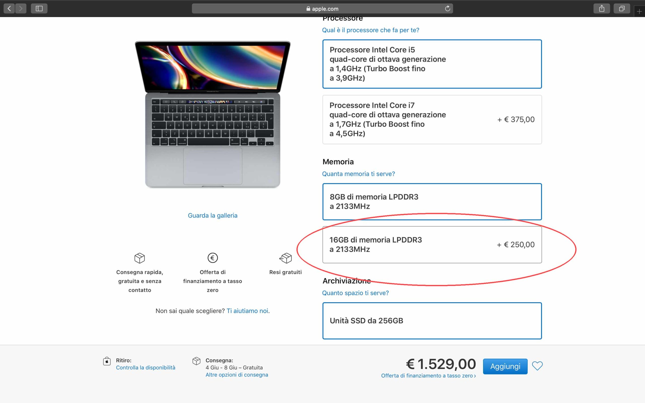 Apple ha aumentato il prezzo della RAM a 16GB per il MacBook Pro 13″ Apple ha aumentato il prezzo della RAM a 16GB per il MacBook Pro 13″