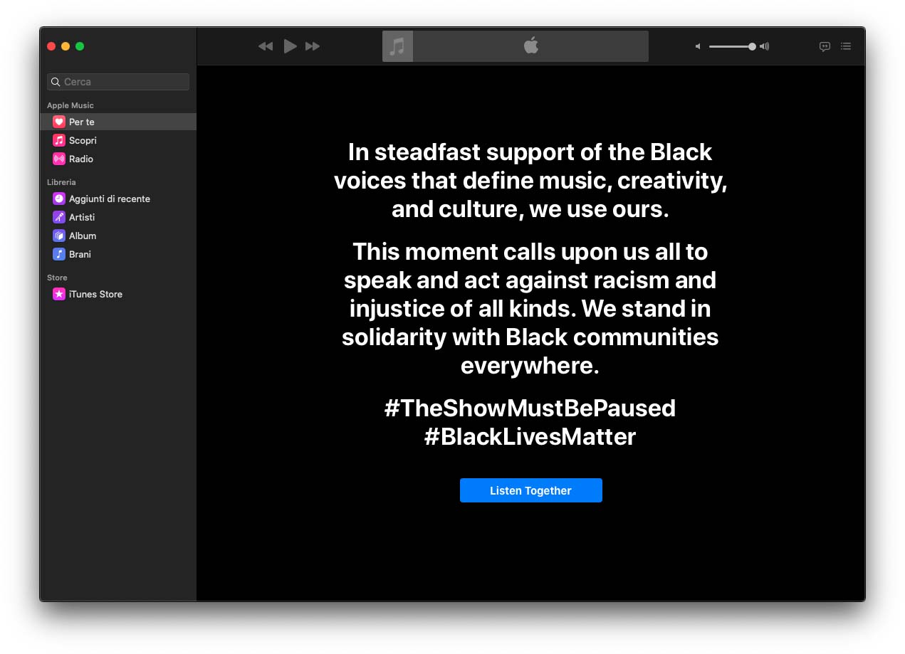 Apple partecipa al Blackout Tuesday