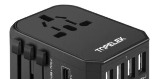 Caricatore da viaggio universale Topelek, con 4 USB e USB-C a soli 13,99 euro