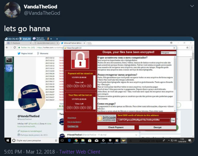 : Immagine di attività di hacking dal profilo Twtter di VandaTheGod