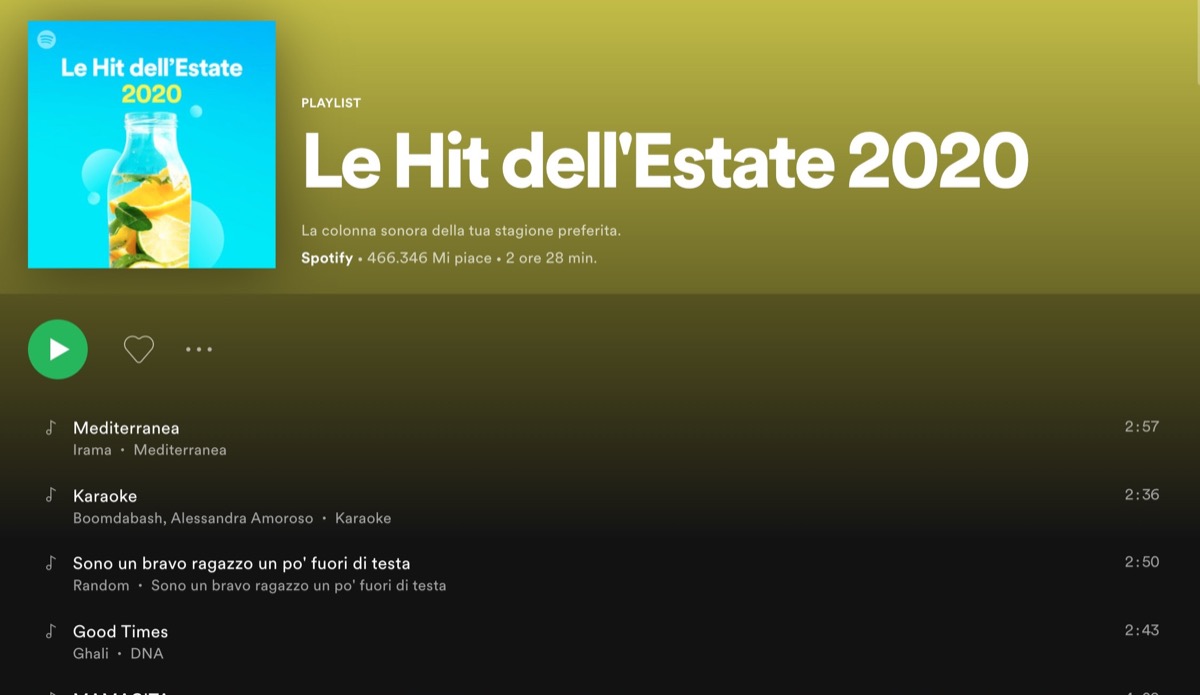 Le Hit Estate 2020? Ce le dice Spotify