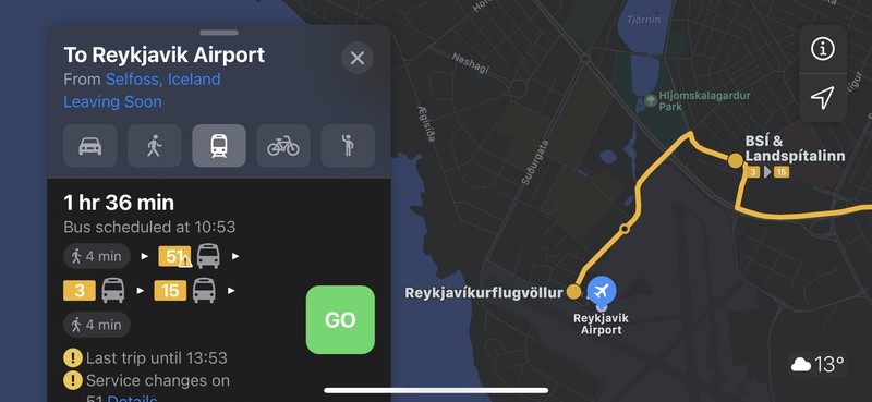 Mappe di Apple ora con indicazioni per i trasporti pubblici in Islanda
