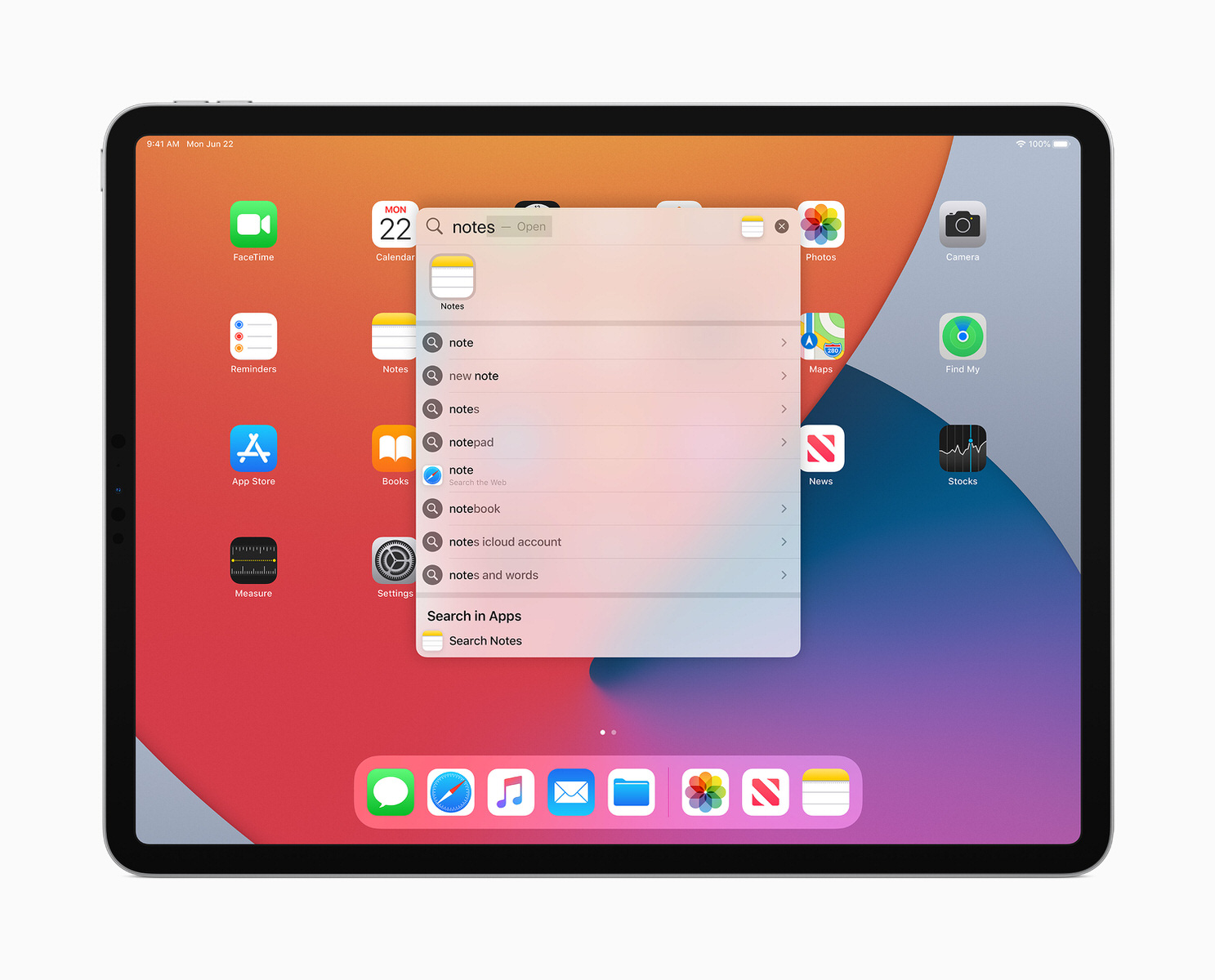 La funzione di ricerca di iPadOS 14 in azione