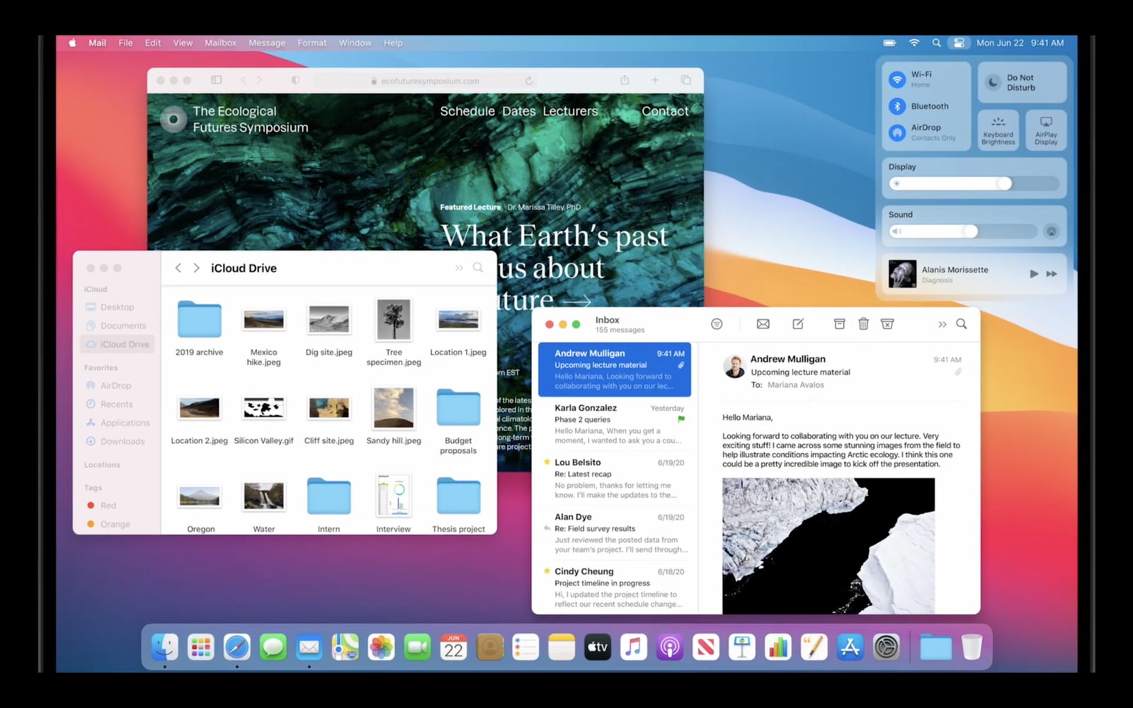 Alcuni elementi dell'interfaccia di macOS 11 Big Sur