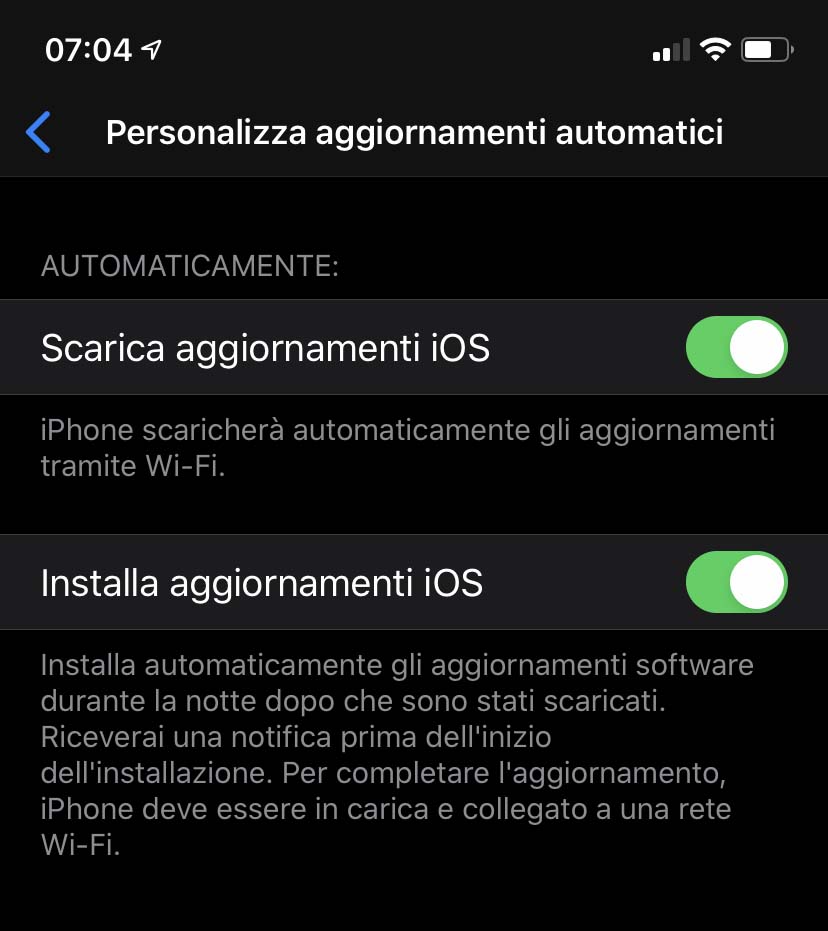 aggiornamenti iOS
