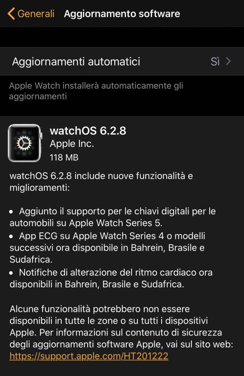 Disponibile la versione definitiva di watchOS 6.2.8