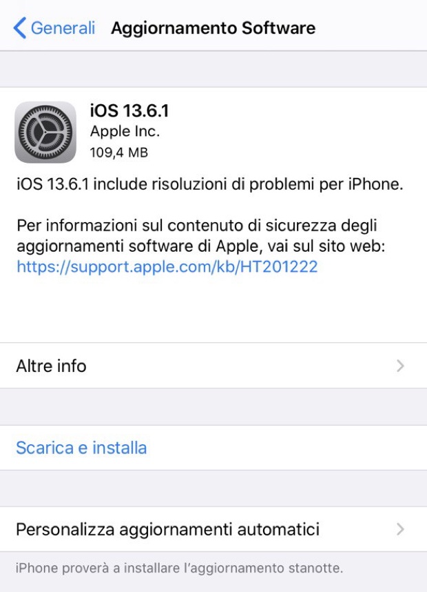 Apple rilascia iOS e iPadOS 13.6.1 per risolvere tre bug