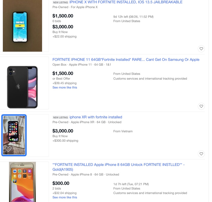 Gli iPhone con Fortnite installato spuntano su eBay a prezzi folli