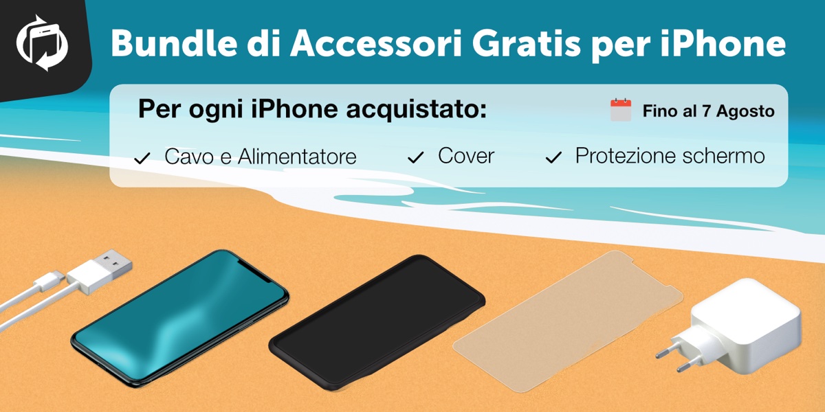Ricevi gratis un bundle di accessori per iPhone. TrenDevice lo regala se acquisti un iPhone Ricondizionato entro il 7 Agosto