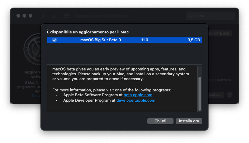 Nona beta di macOS 11 Big Sur agli sviluppatori