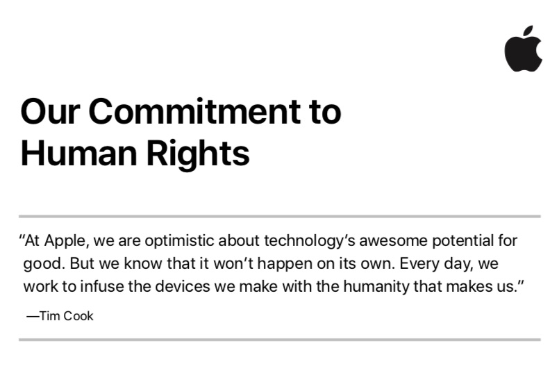Apple pubblica un nuovo documento sull’impegno per i diritti umani