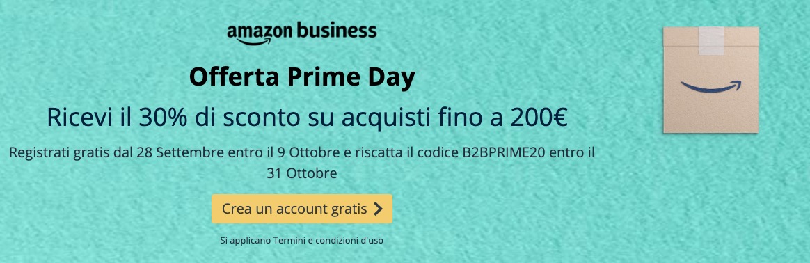 Amazon Business, il Prime Day vi regala il 30% di sconto su 200 euro di acquisti
