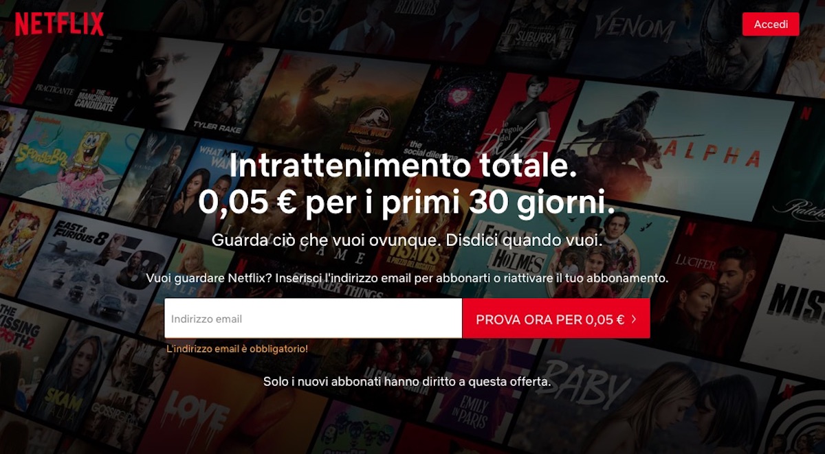 Netflix non offre più 30 giorni di intrattenimento gratuiti