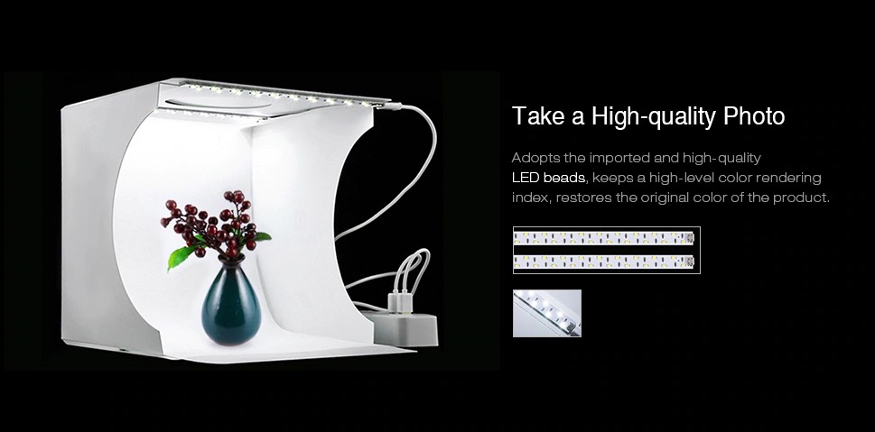 Il mini box luminoso per fotografie professionali in offerta ad appena 13,85 euro