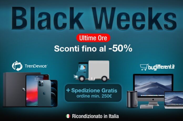 Ultime ore Black Weeks: iPhone e Mac scontati fino al -50% con spedizione gratis, su TrenDevice e BuyDifferent