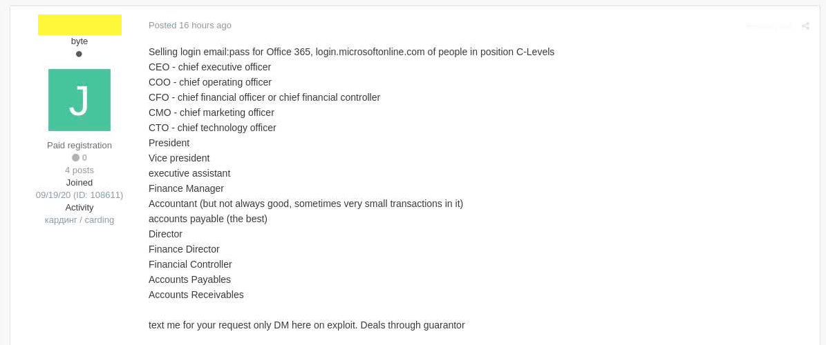 Un cybercriminale vende accesso alle mail di dirigenti di varie imprese Un cybercriminale vende accesso alle mail di dirigenti di varie imprese