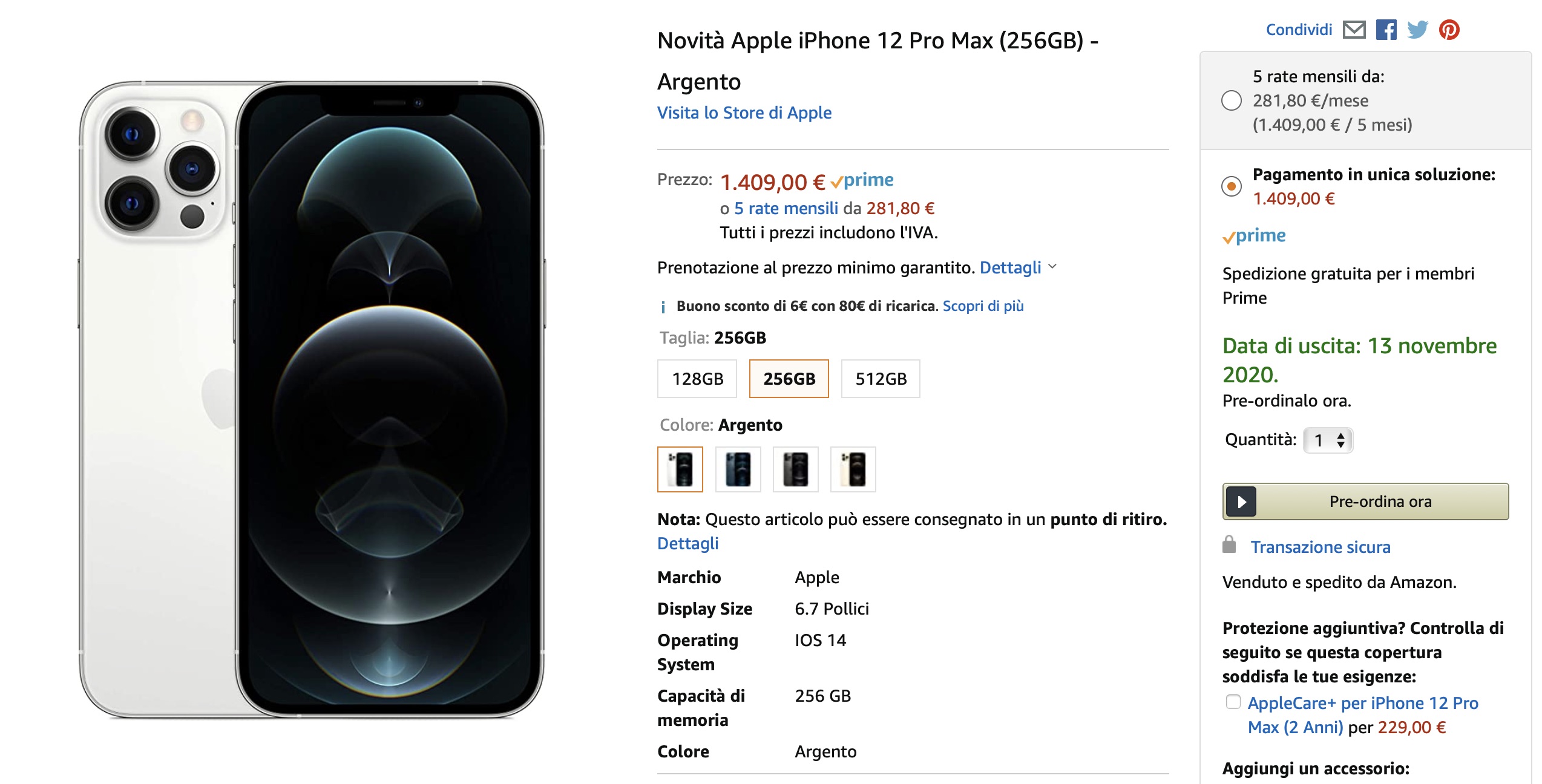 iPhone 12 Pro Max e iPhone 12 mini sono già su Amazon (anche a rate) iPhone 12 Pro Max e iPhone 12 mini sono già su Amazon (anche a rate)