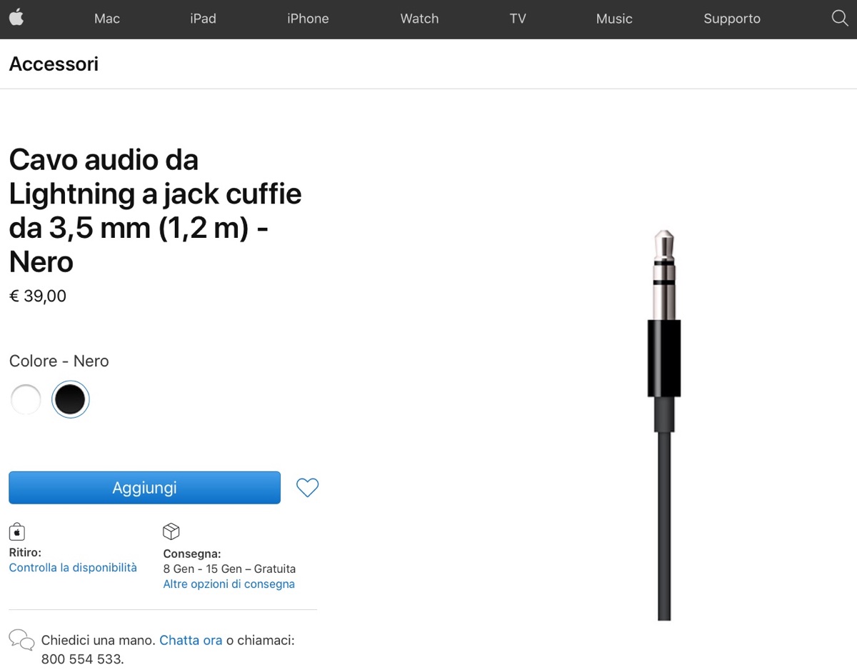 Apple vende il cavo audio con jack per AirPods Max