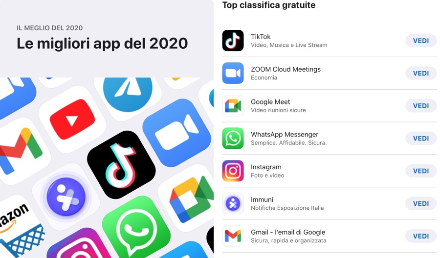 Apple annuncia le app più scaricate su App Store nel 2020 in Italia