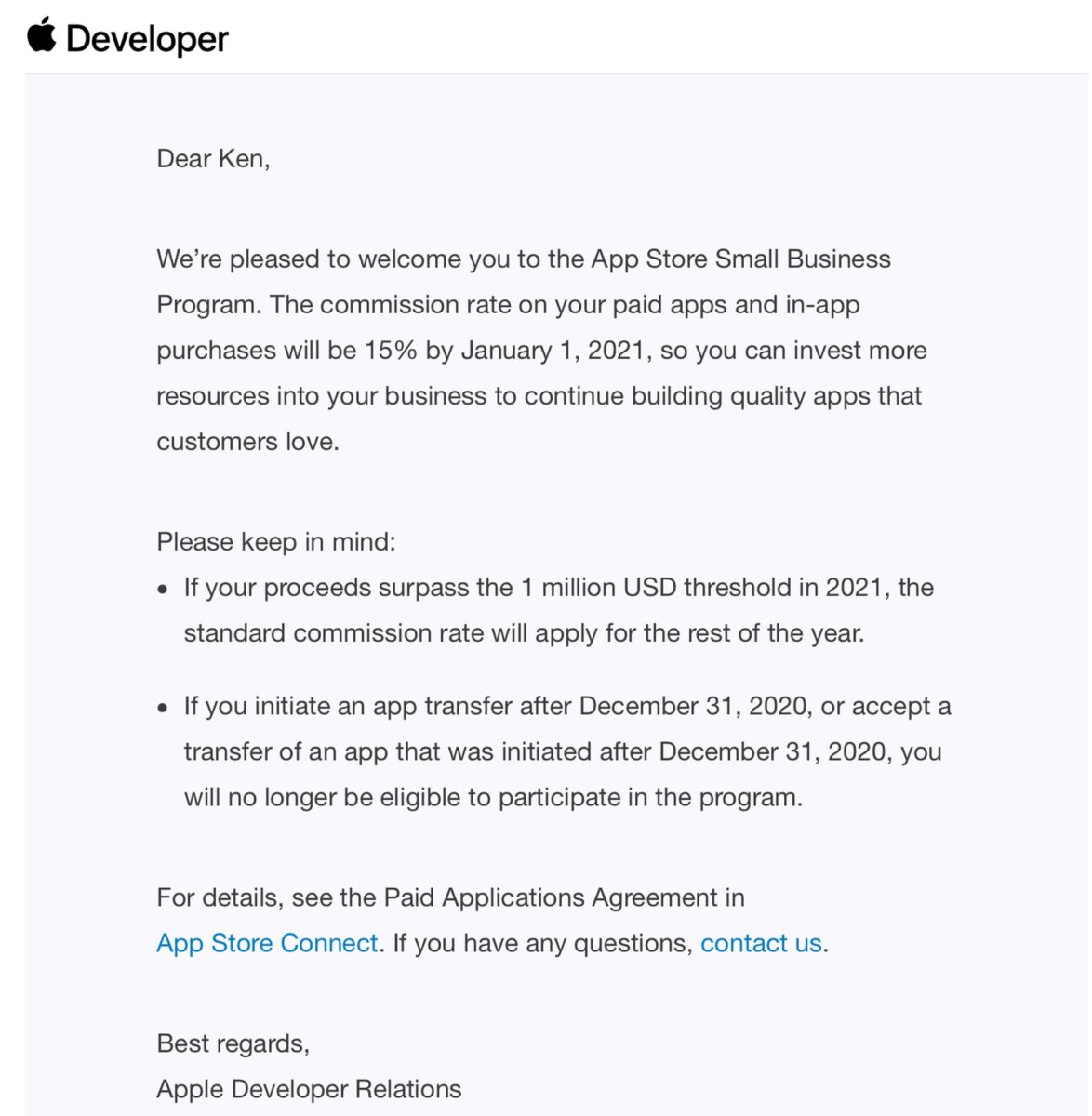 Apple conferma gli sviluppatori Small Business Program