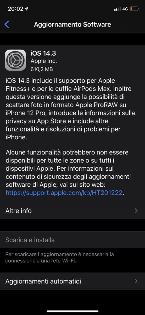 Disponibile aggiornamento a iOS 14.3 e iPadOS 14.3