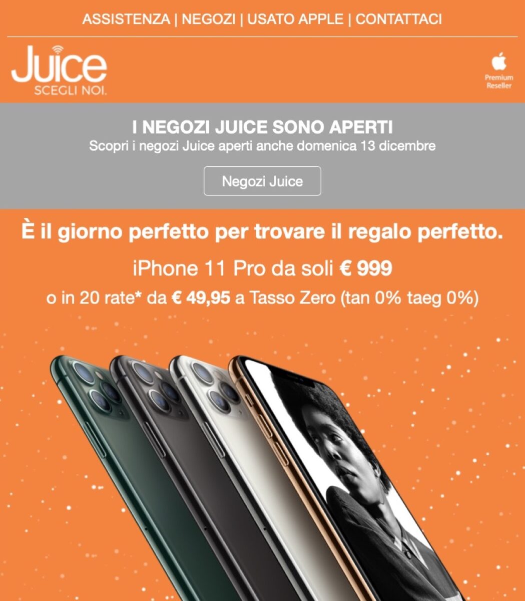 Da Juice iPhone 11 Pro da 999 euro e tante offerte per i regali Hi-Tech