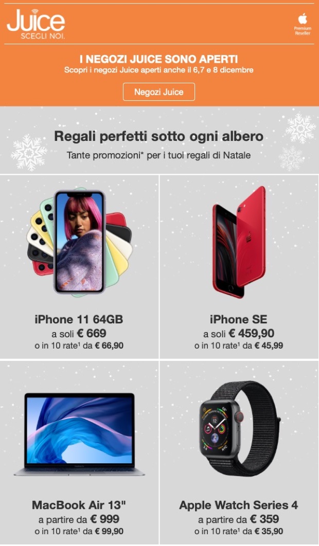 Juice è sempre aperto per i regali Apple e Hi-Tech anche a rate Juice è sempre aperto per i regali Apple e Hi-Tech anche a rate