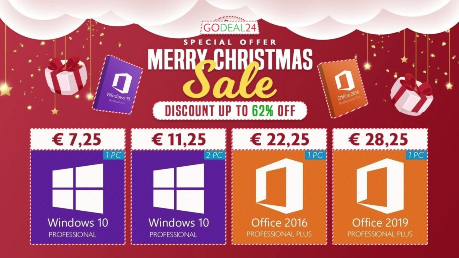 Solo 5 € per Windows 10 e fino al 88% di sconto su prodotti Microsoft su GoDeal24 per Natale