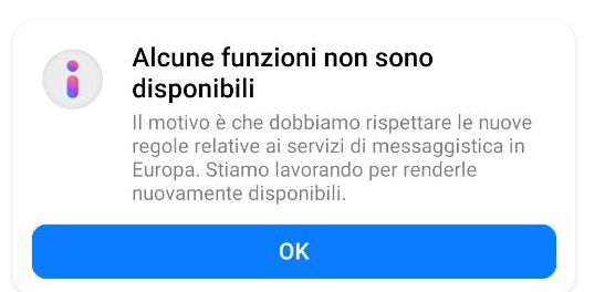 Facebook disabilita temporaneamente alcune funzionalità di Messenger e Instagram per via delle norme UE