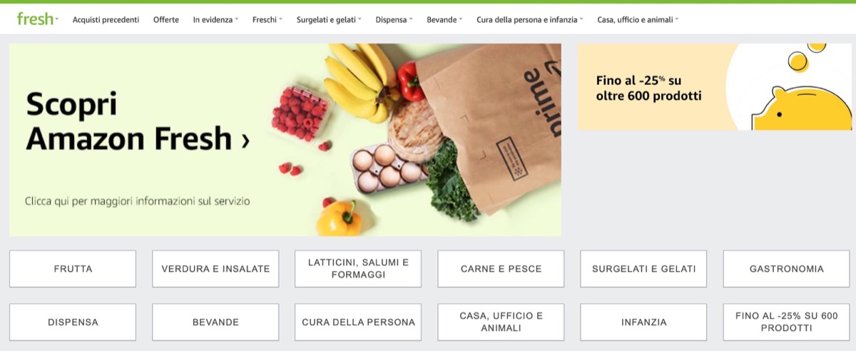 Amazon Fresh a Milano come opzione di consegna della spesa in giornata
