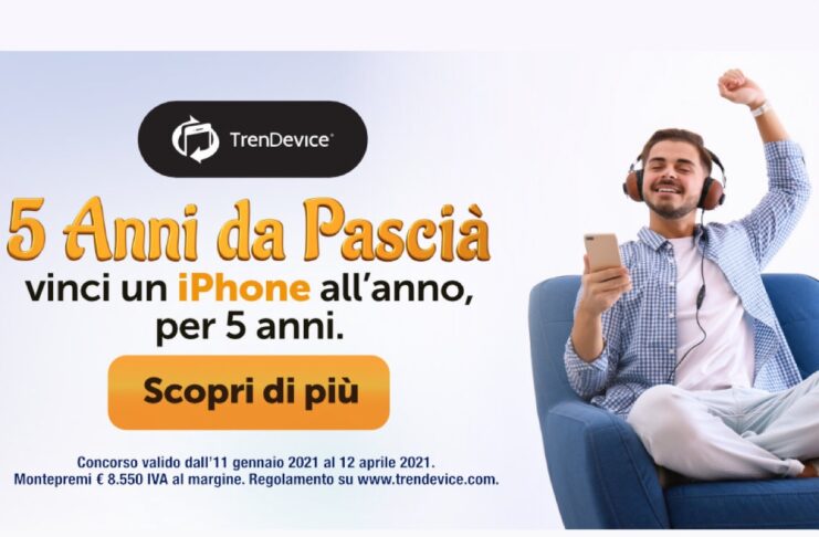 5 anni da Pascià: vinci un iPhone all’anno, per 5 anni. Concorso a premi TrenDevice