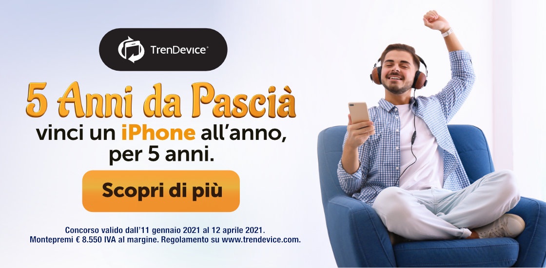 5 anni da Pascià: vinci un iPhone all’anno, per 5 anni. Concorso a premi TrenDevice