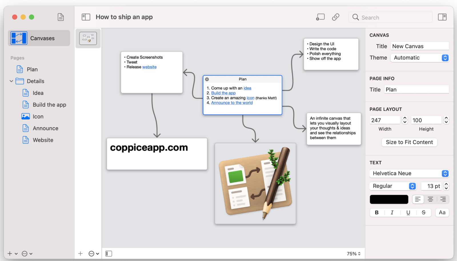 Coppice, nuova app Mac per creare mappe concettuali