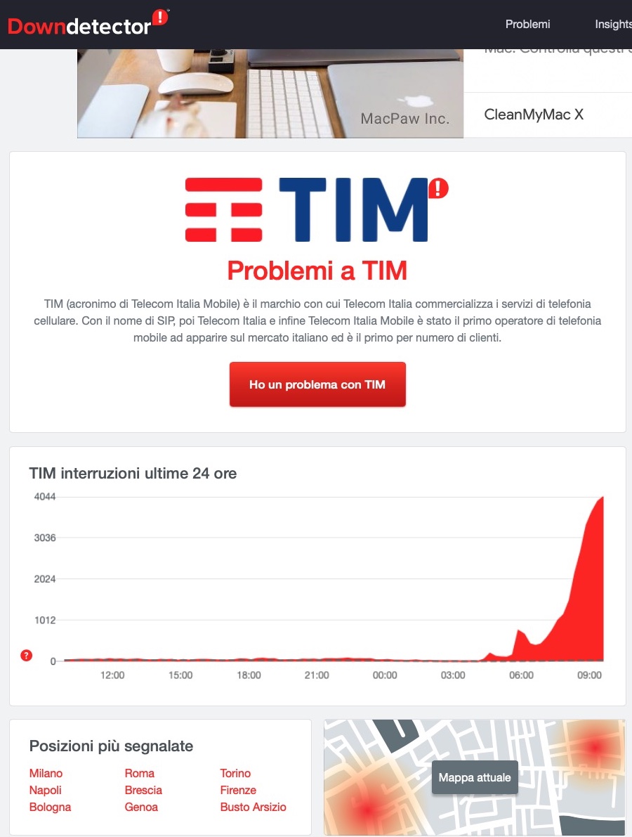 TIM problemi per internet e telefonia segnalati da numerosi utenti in Italia